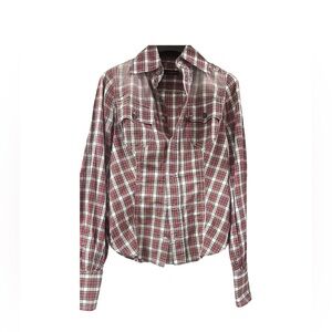 DSQUARED2 Vintage Runway Y2K Red & White Plaid Fitted Cotton Button Down Top 40